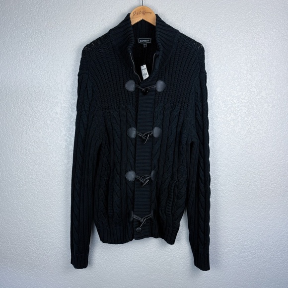 Express Toggle Front Cable Knit Black Cardigan Sweater XL - Winter, Cozy, Casual - Picture 7 of 13